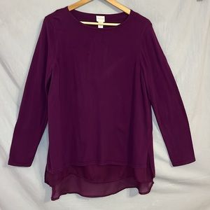 Chico's 2 Eggplant Jeweled Purple Tunic Sweater with Chiffon Lining / Hem